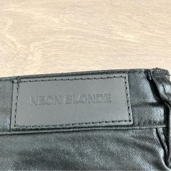 Free People Neon Blonde Chaser Mini Skirt Black Leather Waxed Denim High Waist - Picture 14 of 14